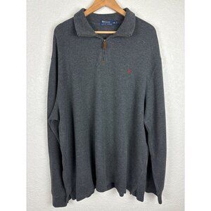 Polo Ralph Lauren Quarter-Zip Pullover Sweater Gray Mens XXL‎ 100% Cotton Preppy